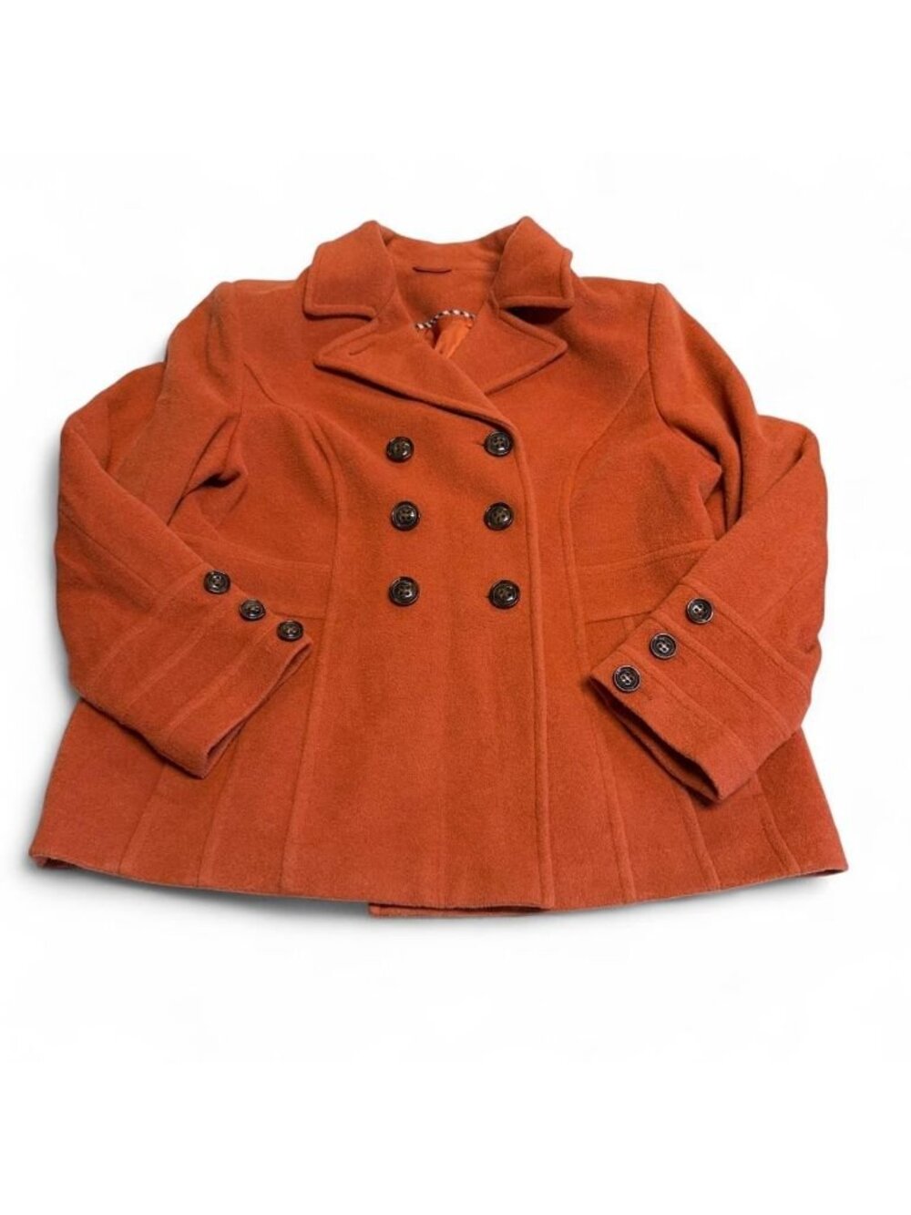 Y2K Burnt Orange Wool Cashmere Blend Peacoat Women's Large Vintage Twee Outdoor